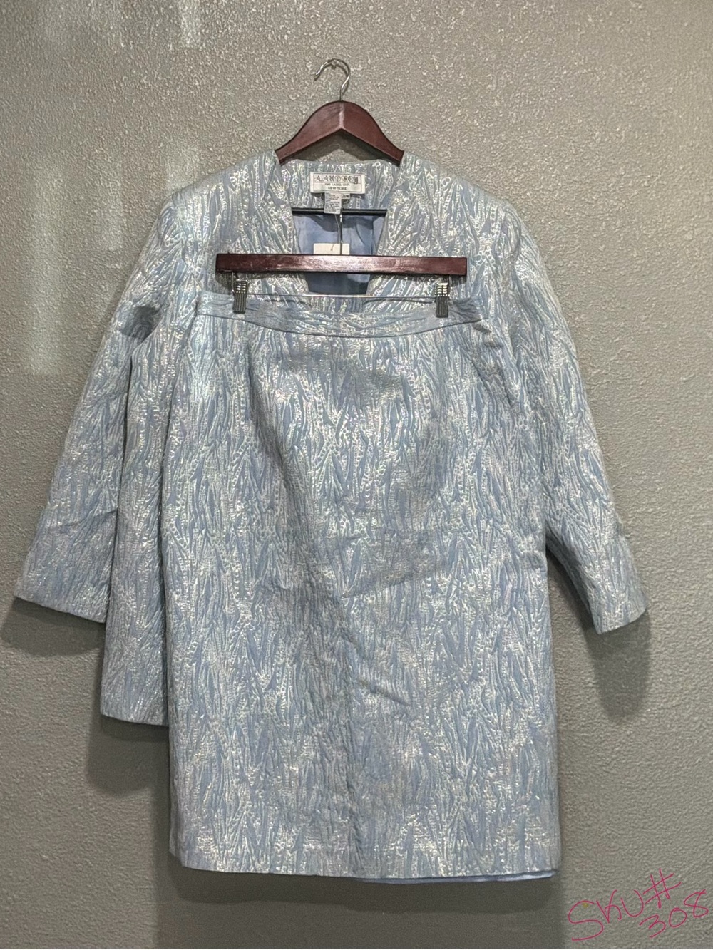 Talbots Light Blue Metallic Brocade Long Sleeve Dress & Jacket Set